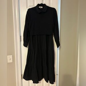 Tiered Midi Dress with Sweater Vest
